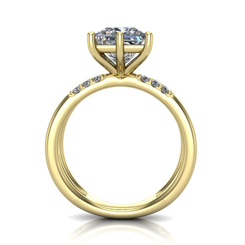 Raven princess solitaire engagement ring in 14K Yellow Gold, through-finger front profile showing the open split shank