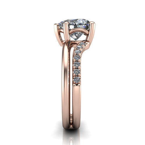 Fiona heart solitaire engagement ring in 14K Rose Gold, side profile showing the pave and polished dual-line shank
