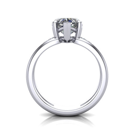Fiona heart solitaire engagement ring in Platinum, through-finger front profile showing the open cathedral basket
