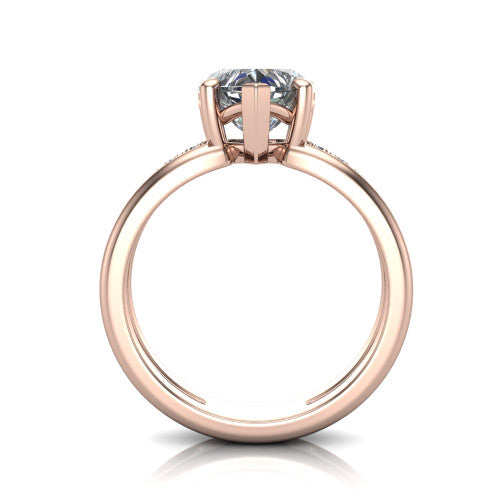 Fiona heart solitaire engagement ring in 14K Rose Gold, through-finger front profile showing the open cathedral basket