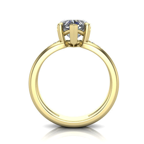 Fiona heart solitaire engagement ring in 18K Yellow Gold, through-finger front profile showing the open cathedral basket