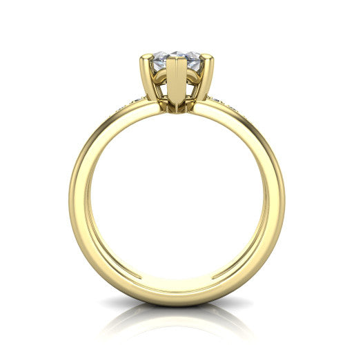 Fiona marquise solitaire engagement ring in 14K Yellow Gold, through-finger front profile showing the open cathedral basket