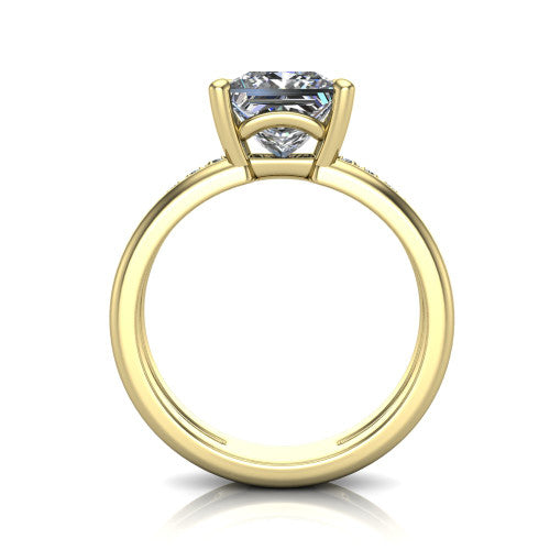 Fiona princess solitaire engagement ring in 14K Yellow Gold, through-finger front profile showing the open cathedral basket