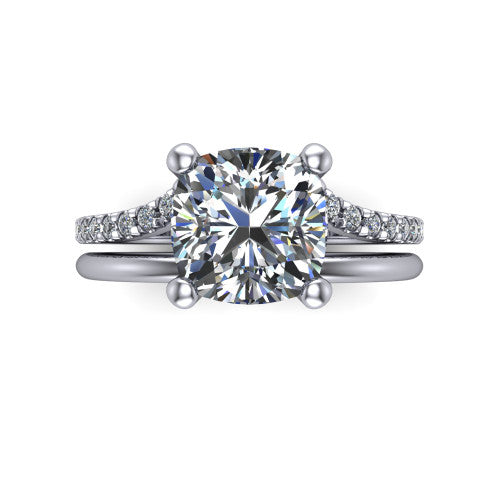 Fiona cushion solitaire engagement ring in Platinum, top-down view showing the four-prong cushion center diamond