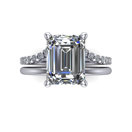 Fiona emerald solitaire engagement ring in 14K White Gold, top-down view showing the four-prong emerald center diamond