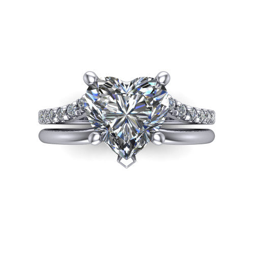 Fiona heart solitaire engagement ring in Platinum, top-down view showing the four-prong heart center diamond