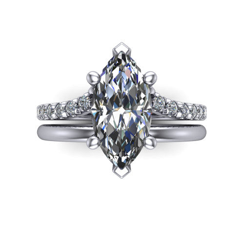 Fiona marquise solitaire engagement ring in Platinum, top-down view showing the four-prong marquise center diamond