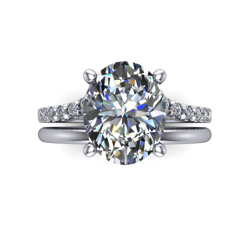 Fiona oval solitaire engagement ring in Platinum, top-down view showing the four-prong oval center diamond