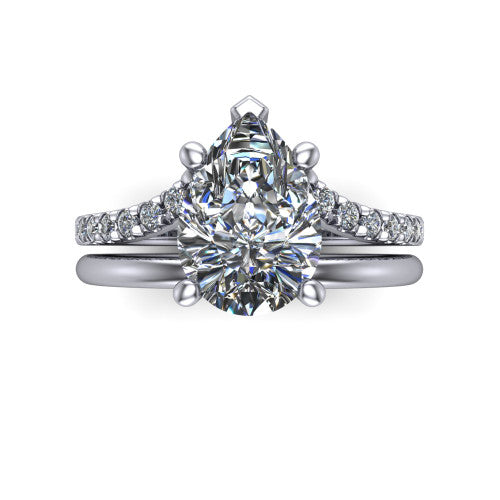 Fiona pear solitaire engagement ring in Platinum, top-down view showing the four-prong pear center diamond