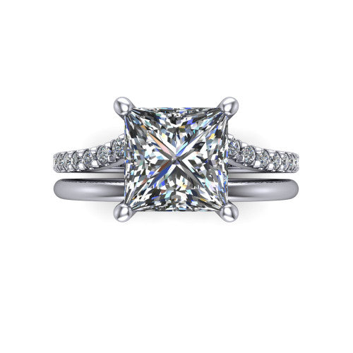 Fiona princess solitaire engagement ring in 14K White Gold, top-down view showing the four-prong princess center diamond