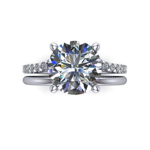 Fiona round solitaire engagement ring in 14K White Gold, top-down view showing the four-prong round center diamond