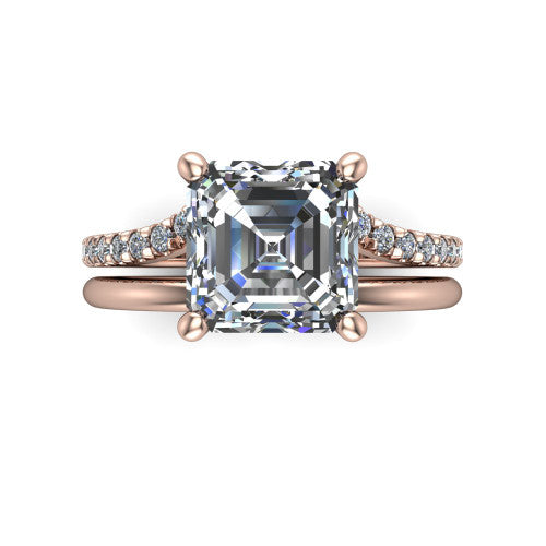 Fiona square emerald solitaire engagement ring in 14K Rose Gold, top-down view showing the four-prong square emerald center diamond