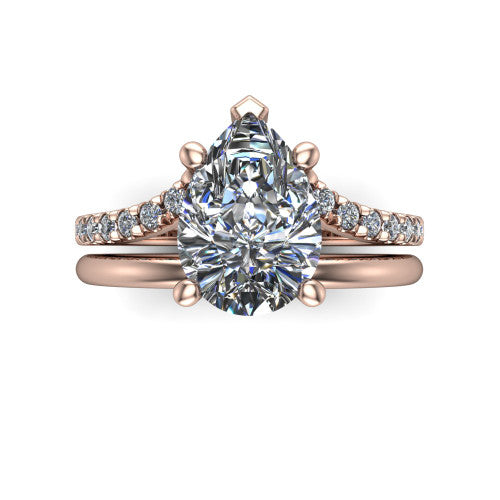 Fiona pear solitaire engagement ring in 14K Rose Gold, top-down view showing the four-prong pear center diamond