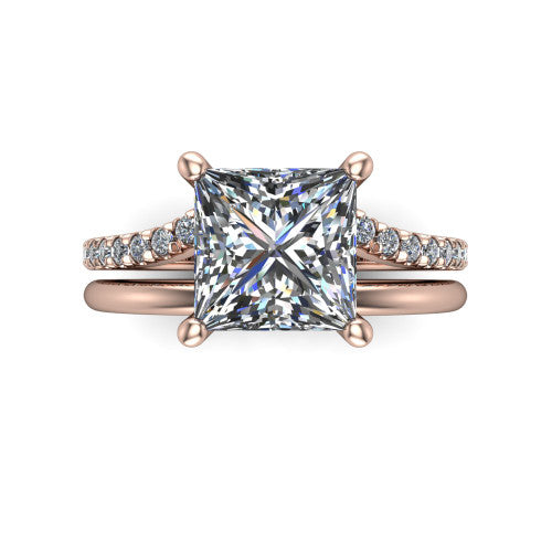 Fiona princess solitaire engagement ring in 14K Rose Gold, top-down view showing the four-prong princess center diamond