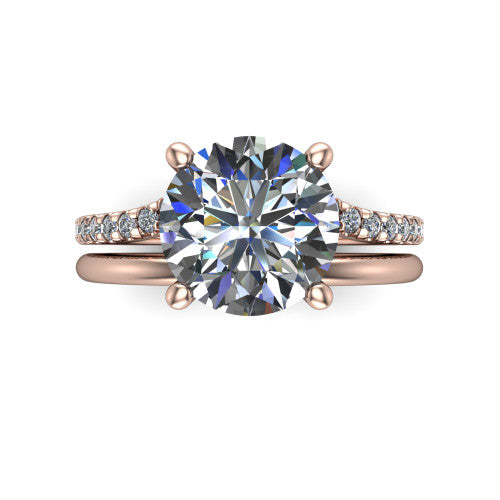 Fiona round solitaire engagement ring in 18K Rose Gold, top-down view showing the four-prong round center diamond