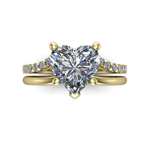 Fiona heart solitaire engagement ring in 14K Yellow Gold, top-down view showing the four-prong heart center diamond