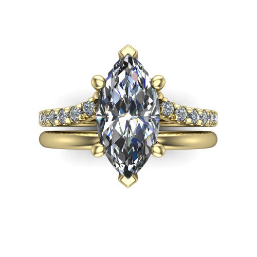 Fiona marquise solitaire engagement ring in 14K Yellow Gold, top-down view showing the four-prong marquise center diamond
