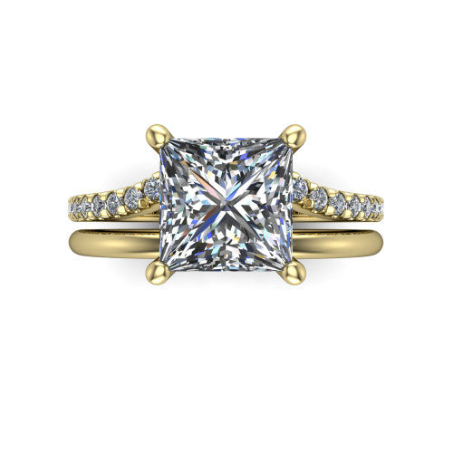 Fiona princess solitaire engagement ring in 18K Yellow Gold, top-down view showing the four-prong princess center diamond