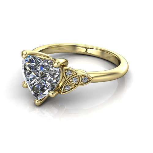 Lilith heart solitaire engagement ring in 18K Yellow Gold, three-quarter perspective showing the heart center diamond with Celtic knot shoulders
