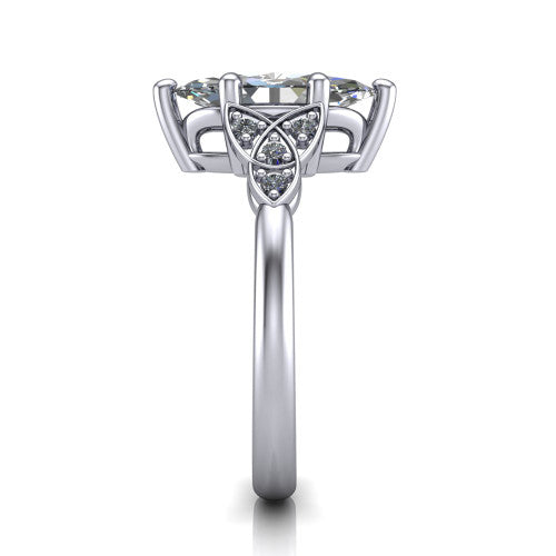 Lilith marquise solitaire engagement ring in 14K White Gold, side profile showing the Celtic trinity knot accent and polished band