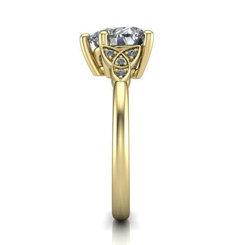 Lilith heart solitaire engagement ring in 18K Yellow Gold, side profile showing the Celtic trinity knot accent and polished band
