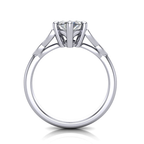 Lilith marquise solitaire engagement ring in 14K White Gold, through-finger front profile showing the open basket and polished band