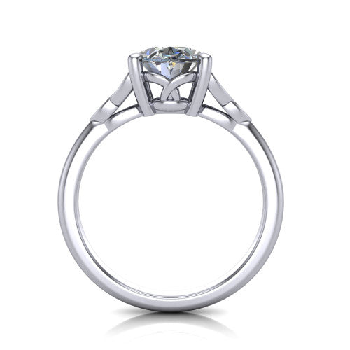 Lilith oval solitaire engagement ring in 18K White Gold, through-finger front profile showing the open basket and polished band