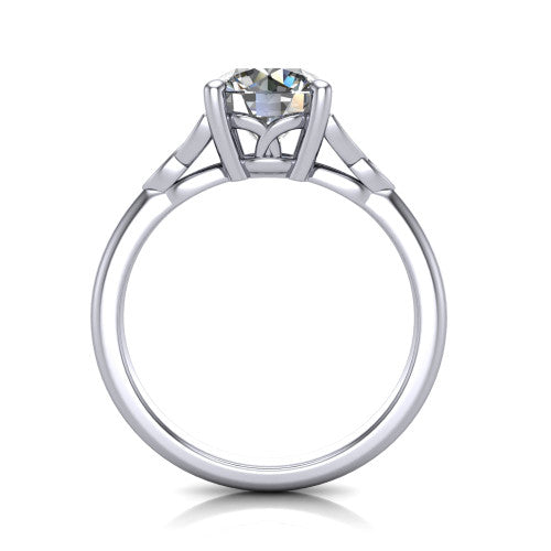 Lilith round solitaire engagement ring in 18K White Gold, through-finger front profile showing the open basket and polished band