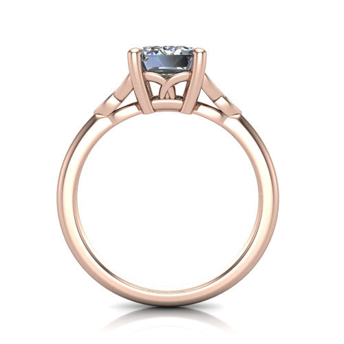 Lilith emerald solitaire engagement ring in 14K Rose Gold, through-finger front profile showing the open basket and polished band
