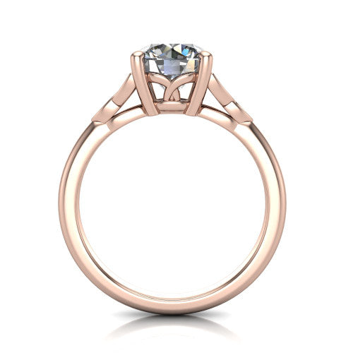Lilith round solitaire engagement ring in 14K Rose Gold, through-finger front profile showing the open basket and polished band