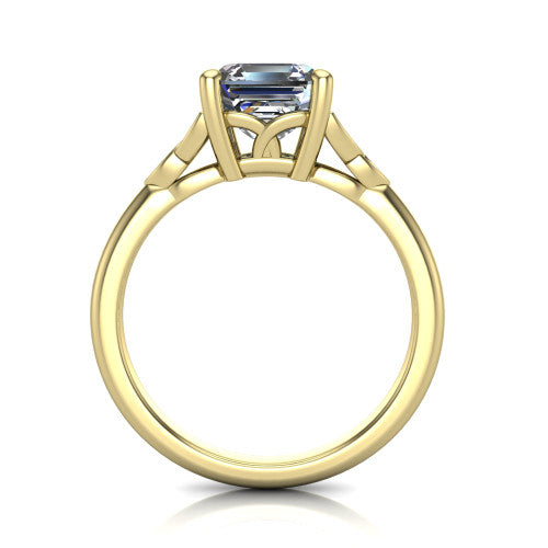 Lilith square emerald solitaire engagement ring in 14K Yellow Gold, through-finger front profile showing the open basket and polished band