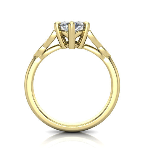 Lilith marquise solitaire engagement ring in 14K Yellow Gold, through-finger front profile showing the open basket and polished band