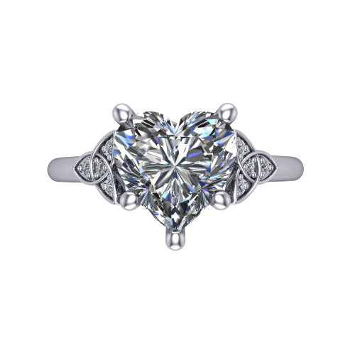 Lilith heart solitaire engagement ring in 14K White Gold, top-down view showing the four-prong heart center diamond and knot accents