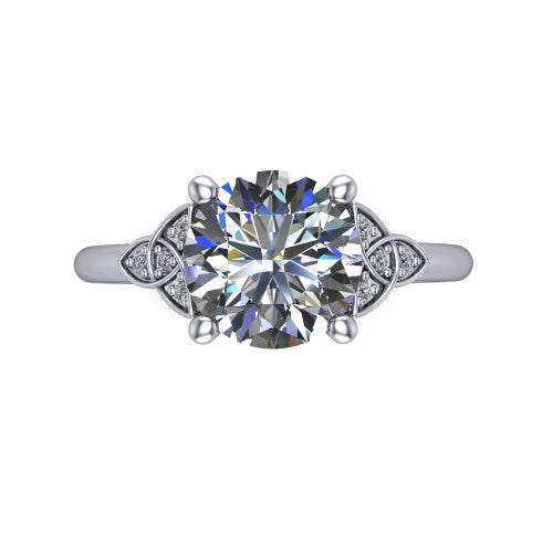 Lilith round solitaire engagement ring in 18K White Gold, top-down view showing the four-prong round center diamond and knot accents
