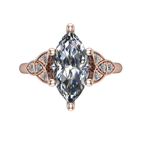 Lilith marquise solitaire engagement ring in 14K Rose Gold, top-down view showing the four-prong marquise center diamond and knot accents