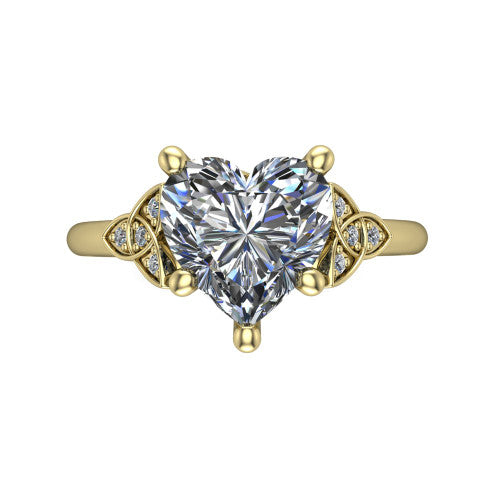 Lilith heart solitaire engagement ring in 18K Yellow Gold, top-down view showing the four-prong heart center diamond and knot accents
