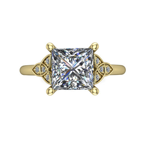 Lilith princess solitaire engagement ring in 14K Yellow Gold, top-down view showing the four-prong princess center diamond and knot accents