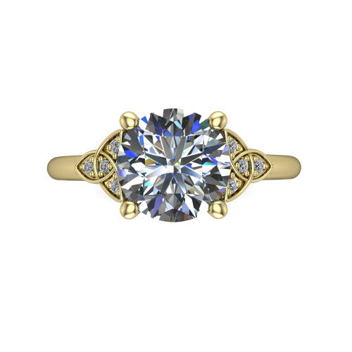 Lilith round solitaire engagement ring in 14K Yellow Gold, top-down view showing the four-prong round center diamond and knot accents