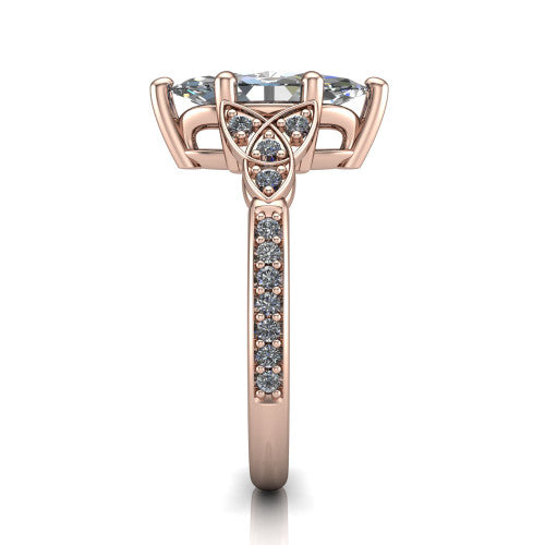 Samara marquise-cut Celtic engagement ring in 18K Rose Gold, side profile showing the Celtic knot shoulder and pavé band