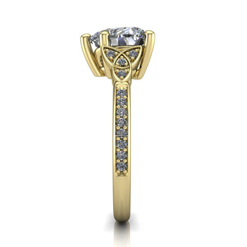 Samara heart-shaped Celtic engagement ring in 14K Yellow Gold, side profile showing the Celtic knot shoulder and pavé band