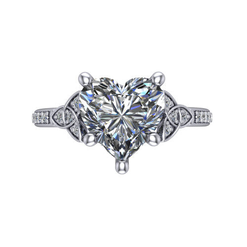 Samara heart-shaped Celtic engagement ring in 14K White Gold, top-down view showing the heart-shaped center diamond flanked by Celtic knot shoulders