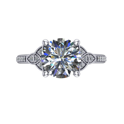 Samara round Celtic engagement ring in 14K White Gold, top-down view showing the round center diamond flanked by Celtic knot shoulders
