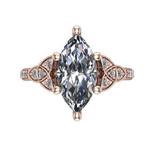 Samara marquise-cut Celtic engagement ring in 14K Rose Gold, top-down view showing the marquise-cut center diamond flanked by Celtic knot shoulders