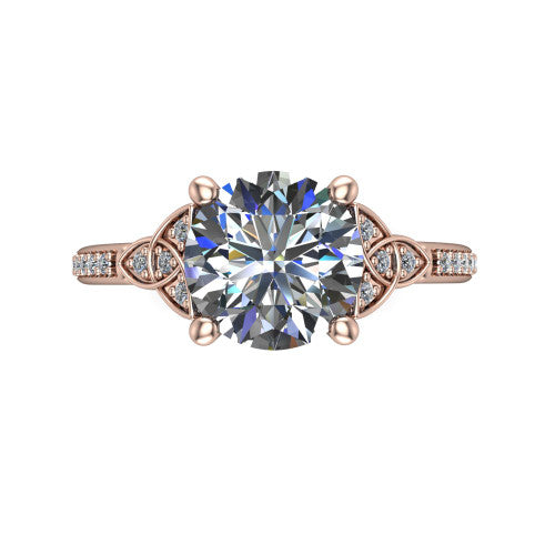 Samara round Celtic engagement ring in 14K Rose Gold, top-down view showing the round center diamond flanked by Celtic knot shoulders