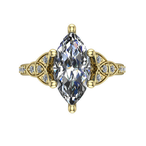 Samara marquise-cut Celtic engagement ring in 14K Yellow Gold, top-down view showing the marquise-cut center diamond flanked by Celtic knot shoulders