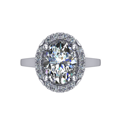 Helen oval halo engagement ring in 14K White Gold, top-down view showing the oval center diamond framed by the pavé halo