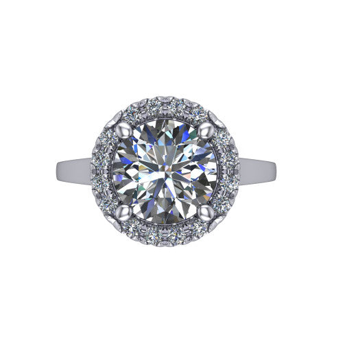 Helen round halo engagement ring in Platinum, top-down view showing the round center diamond framed by the pavé halo