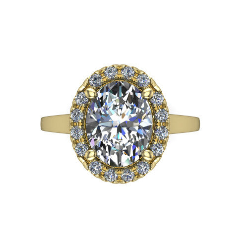Helen oval halo engagement ring in 14K Yellow Gold, top-down view showing the oval center diamond framed by the pavé halo