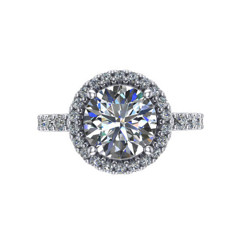 Mabel round halo engagement ring in 14K White Gold, top-down view showing the round center diamond framed by a pave halo