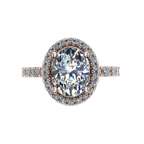 Mabel oval halo engagement ring in 14K Rose Gold, top-down view showing the oval center diamond framed by a pave halo